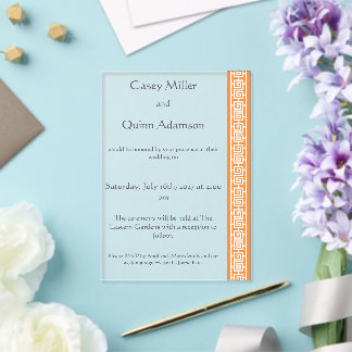 Invitations En Acrylique Élégance Chinoise en Acrylique Orange pour Mariage