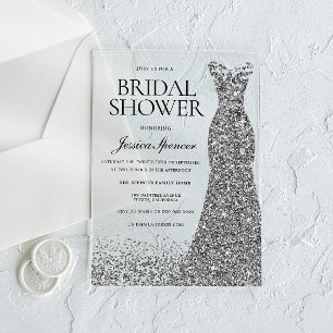 Invitations En Acrylique Élégance de robe argentée Shower de mariage