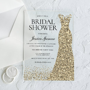 Invitations En Acrylique Élégance de Robe Dorée pour une Baby Shower