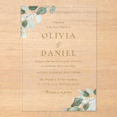 Invitations En Acrylique Élégance Feuille verte Mariage moderne (Recto)