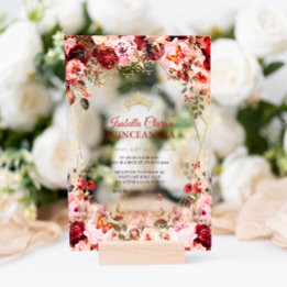 Invitations En Acrylique Élégance florale enchantée Quinceanera or