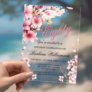 Invitations En Acrylique Élégance Florale Rose pour une fête d'anniversaire