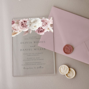 Invitations En Acrylique Élégance Rose : Mariage Floral Magnifique