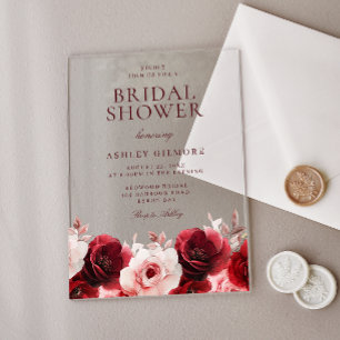 Invitations En Acrylique Élégance Rouge Bourgogne : Fête de Mariage aux Ros