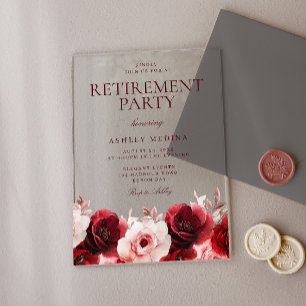 Invitations En Acrylique Élégance Rouge Bourgogne : Fête de Retraite Rose R