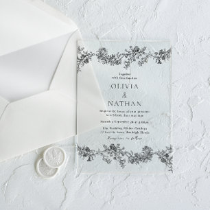 Invitations En Acrylique Élégance Vintage : Mariage Classique Noir et Blanc