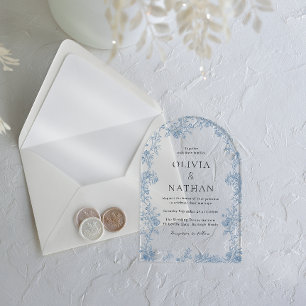 Invitations En Acrylique Élégance Vintage : Mariage Floral à l'Arche Modern