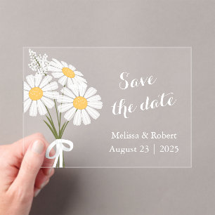 Invitations En Acrylique Élégant 3 Fleurs de Marguerite Blanches Enregistre
