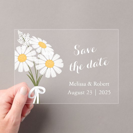 Invitations En Acrylique Elegant 3 White Daisy Flowers Save the Date (In situ (ordinateur de poche))