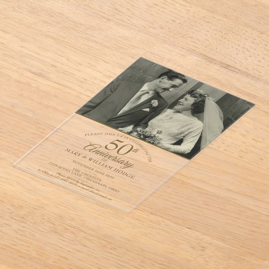 Invitations En Acrylique Élégant 50e anniversaire Mariage d'or photo (Poser)