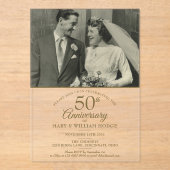 Invitations En Acrylique Élégant 50e anniversaire Mariage d'or photo (Recto)