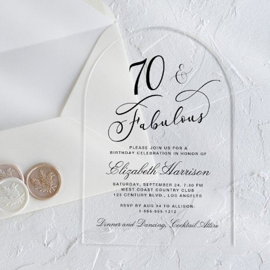 Invitations En Acrylique Elegant 70th Birthday Party
