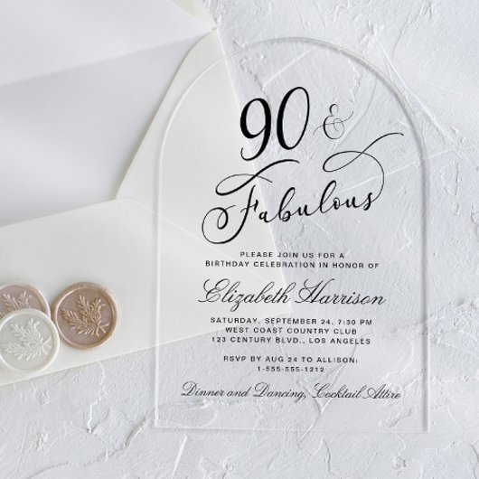 Invitations En Acrylique Elegant 90th Birthday Party