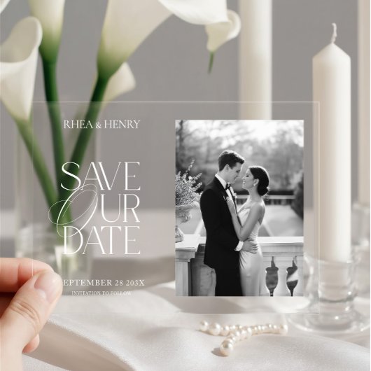 Invitations En Acrylique Elegant Acrylic Save the Date Photo Wedding