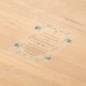 Invitations En Acrylique Elégant Airy Greenery Gold Cross Confirmation (Poser)