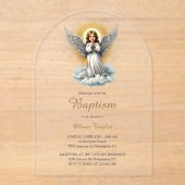 Invitations En Acrylique Élégant Ange Blanc Religieux Baptême chrétien (Recto)