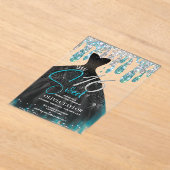 Invitations En Acrylique Elégant aqua bleu robe noire douce 16 monogramme (Poser)