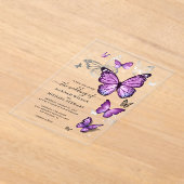 Invitations En Acrylique Elégant Aquarelle Argent Purple Papillon Mariage (Poser)
