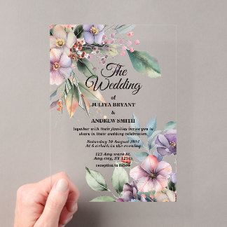 Invitations En Acrylique Élégant aquarelle botanique floral mariage