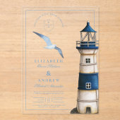 Invitations En Acrylique Elégant aquarelle Mariage phare nautique (Recto)