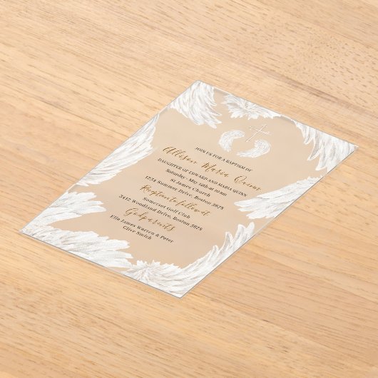 Invitations En Acrylique Elégant Aquarelle moderne Beige Ailes AnInvitation (Poser)