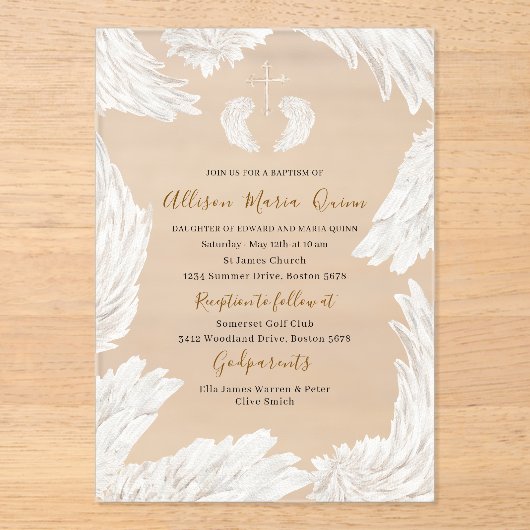 Invitations En Acrylique Elégant Aquarelle moderne Beige Ailes AnInvitation (Recto)