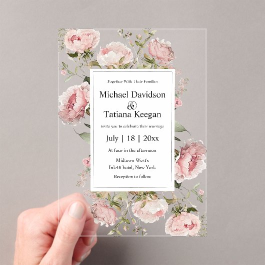 Invitations En Acrylique élégant aquarelle rose fleuri mariage (In situ (ordinateur de poche))