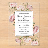 Invitations En Acrylique élégant aquarelle rose fleuri mariage (Recto)