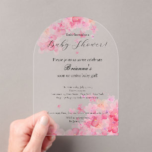Invitations En Acrylique Elégant Aquarelle rose Floral Baby shower fille