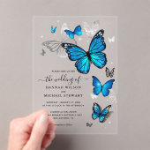 Invitations En Acrylique Elégant Aquarelle Silver Blue Butterfly Mariage (In situ (ordinateur de poche))