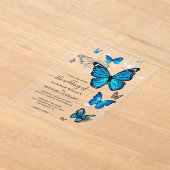 Invitations En Acrylique Elégant Aquarelle Silver Blue Butterfly Mariage (Poser)