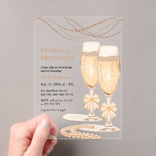 Invitations En Acrylique Élégant Arc en Or Perles et Prosecco Enterrement d