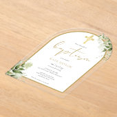 Invitations En Acrylique Élégant Arc Or Verdure Foliage Floral Baptême (Poser)