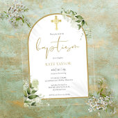 Invitations En Acrylique Élégant Arc Or Verdure Foliage Floral Baptême