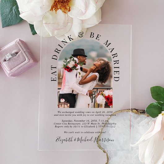 Invitations En Acrylique Elégant Arc Photo Réception Mariage