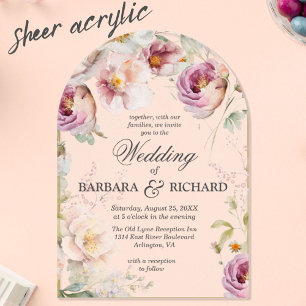Invitations En Acrylique Élégant Arche de Fleur Sauvage Rose Aquarelle Mari