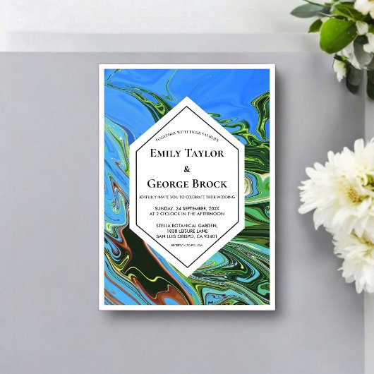 Invitations En Acrylique Elegant Artistic Blue Green Abstract Paint Wedding