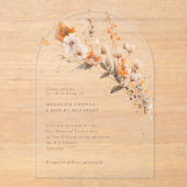 Invitations En Acrylique Elégant automne orange et Brown Mariage Fleur sauv (Recto)
