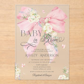 Invitations En Acrylique Élégant Baby shower à boue florale Coquette rose (Recto)