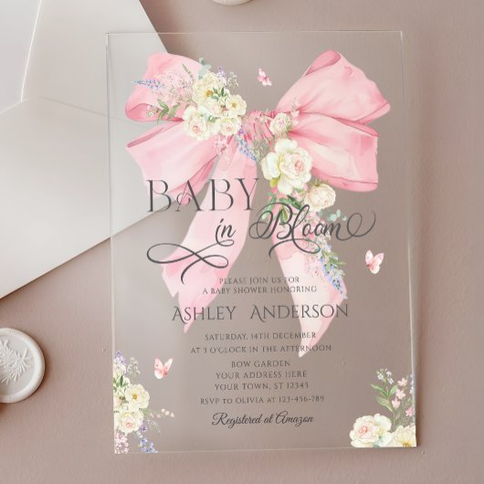 Invitations En Acrylique Élégant Baby shower à boue florale Coquette rose