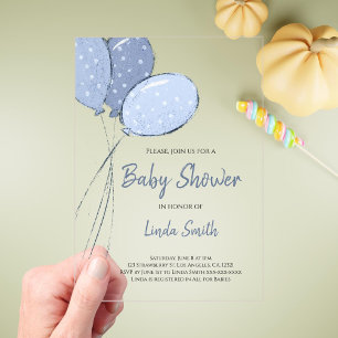 Invitations En Acrylique Elégant Baby shower Ballons Bleus Neutres Genre