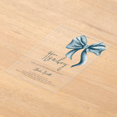 Invitations En Acrylique Elégant Baby shower Boy Blue Bow (Poser)