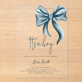 Invitations En Acrylique Elégant Baby shower Boy Blue Bow (Recto)