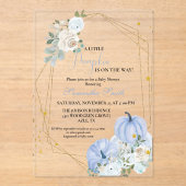 Invitations En Acrylique Elégant Baby shower Citrouille Blue Little (Recto)