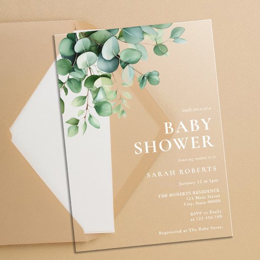 Invitations En Acrylique Elégant Baby shower de verdure Eucalyptus
