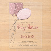 Invitations En Acrylique Élégant Baby shower fille de ballons roses (Recto)