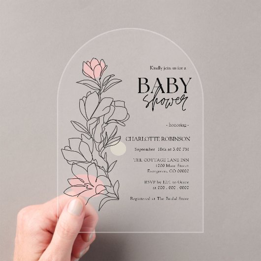 Invitations En Acrylique Elegant Baby shower Fleur sauvage Boho (In situ (ordinateur de poche))