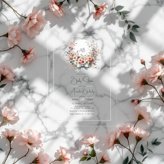 Invitations En Acrylique Élégant Baby shower Floral Bow
