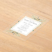 Invitations En Acrylique Elégant Baby shower Parsemé Aquarelle Verdure (Poser)