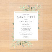 Invitations En Acrylique Elégant Baby shower Parsemé Aquarelle Verdure (Recto)
